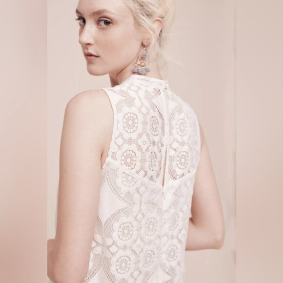 Anthropologie Floreat Manon Lace Shift Midi Dress Cream Ecru Floral Lace Size 2 - Picture 3 of 16